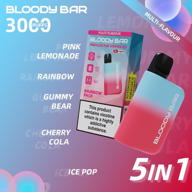 5 in 1 Bloody Bar 3000 Puffs Prefilled Pod (Pack of 5) 5 in 1 Bloody Bar 3000 Puffs Prefilled Pod (Pack of 5)