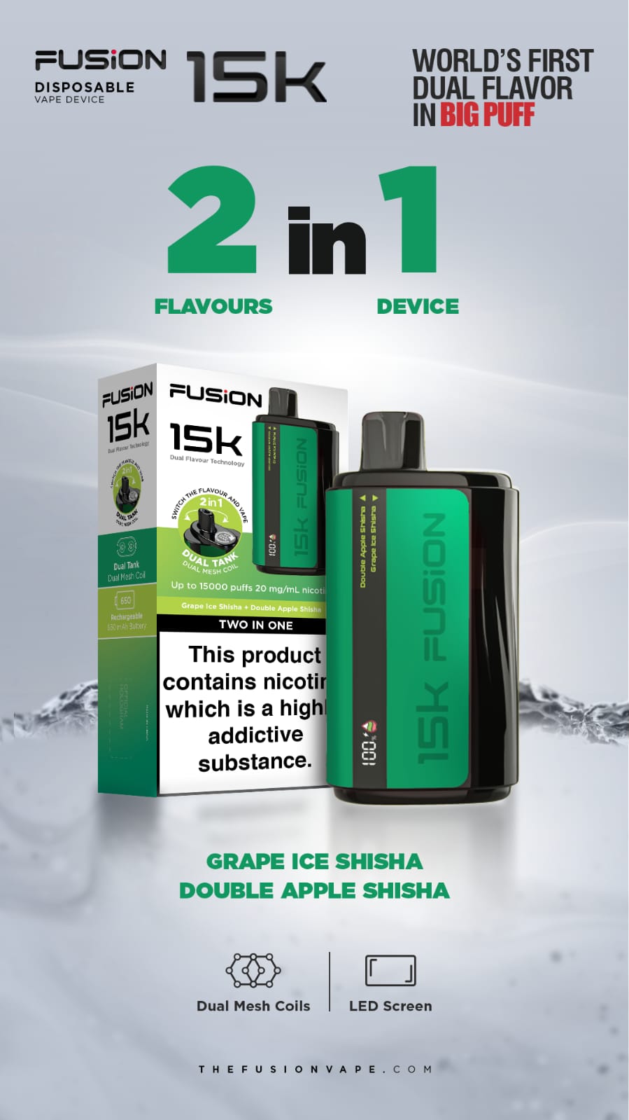2 in 1 Fusion 15k Puffs Dual Tank Disposable Vape Pod Kit 2 in 1 Fusion 15k Puffs Dual Tank Disposable Vape Pod Kit
